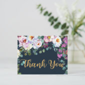 Bohoのシャクヤク海軍花のモダンは感謝していしています サンキューカード (スタンド正面)