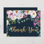 Bohoのシャクヤク海軍花のモダンは感謝していしています サンキューカード (正面/裏面)