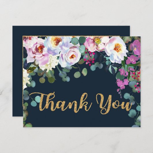 Bohoのシャクヤク海軍花のモダンは感謝していしています サンキューカード (正面/裏面)