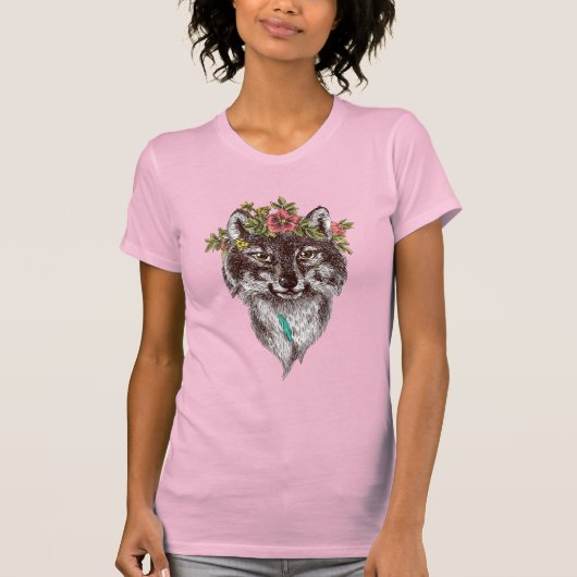 Bohoのスタイルのオオカミのハローのポートレート Tシャツ (正面)