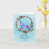 Bohoのスタイルのリースの誕生日の水彩画のオオカミ カード (黄色い花)