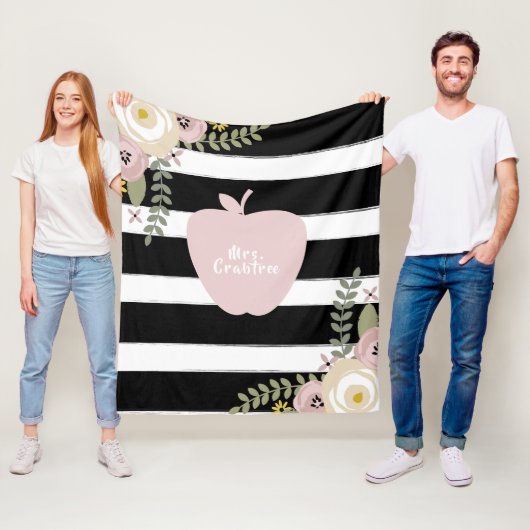 Bohoのストライプの挨りだらけの花のピンクのAppleの先生 フリースブランケット (インサイチュ)