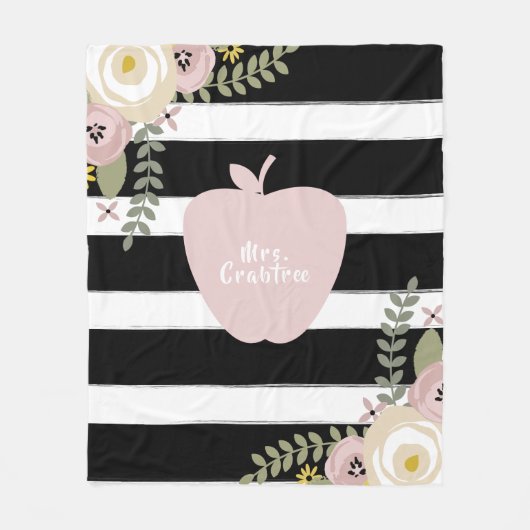 Bohoのストライプの挨りだらけの花のピンクのAppleの先生 フリースブランケット (正面)