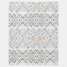 Bohoのティール（緑がかった色）のモモの淡い色のな灰色の水彩画の洗浄パターン フリースブランケット