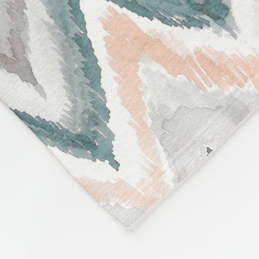 Bohoのティール(緑がかった色)のモモの淡い色のな灰色の水彩画の洗浄パターン フリースブランケット (角)