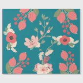 Bohoのティール（緑がかった色）の花柄 ラッピングペーパー (フラット)
