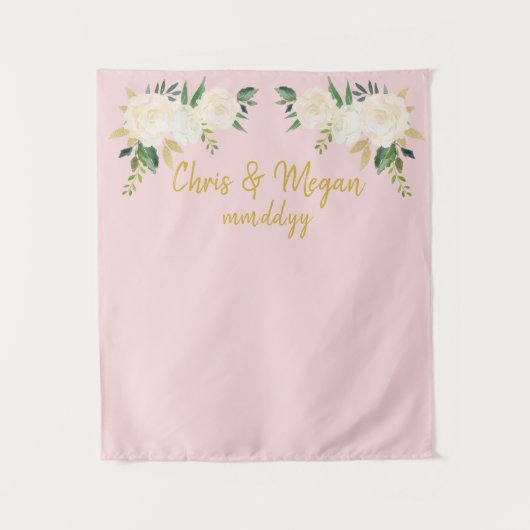 Bohoのバック結婚プレックスピンク金ゴールドフォトブースプロップ タペストリー (正面)