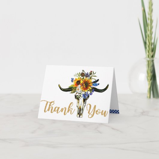 Bohoのヒマワリの長角牛のスカルの国は感謝していしています サンキューカード (正面)