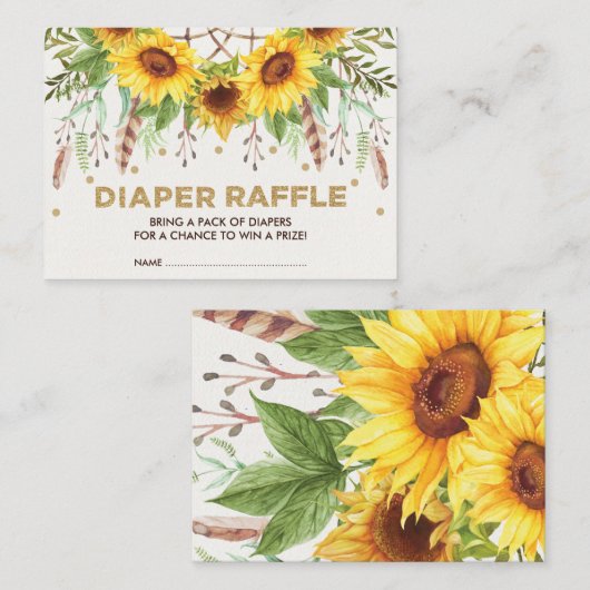 BohoのヒマワリのDreamcatcherの夏のおむつのラッフル エンクロージャーカード (正面/裏面)