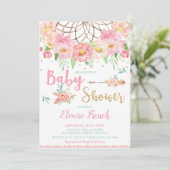 Bohoのピンクの花のベビーシャワーの夢のキャッチャーの女の子 招待状 (スタンド正面)