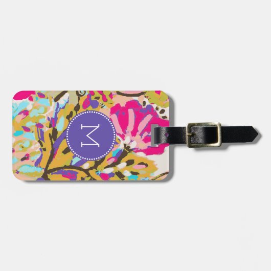 Bohoのピンクの花柄I ラゲッジタグ (正面横)