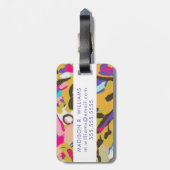 Bohoのピンクの花柄I ラゲッジタグ (裏面縦)