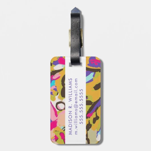 Bohoのピンクの花柄I ラゲッジタグ (裏面縦)