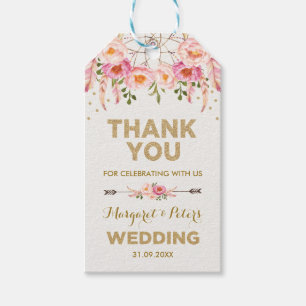 Bohoのピンクの金ゴールドの花のDreamcatcherの結婚式の引き出物 ギフトタグ