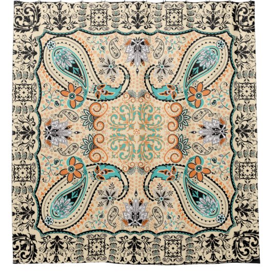 Bohoのファンキーで粋なレトロの抽象芸術パターン シャワーカーテン (正面)