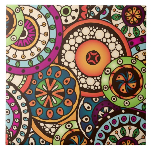 Bohoのファンキーで粋なレトロの抽象芸術パターン タイル (正面)