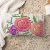 Bohoのボヘミアのモダンなヴィンテージのばら色の花の蝶 ランバークッション (ブランケット)