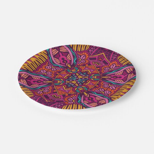 Bohoのボヘミアのレトロのカラフルなパターン ペーパープレート (アングル)