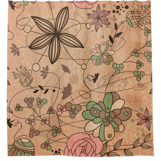 Bohoのボヘミアのレトロのカラフルな花の花 シャワーカーテン (正面)