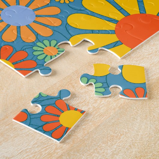 Bohoのボヘミアのレトロのカラフルな花の花 ジグソーパズル (側面)