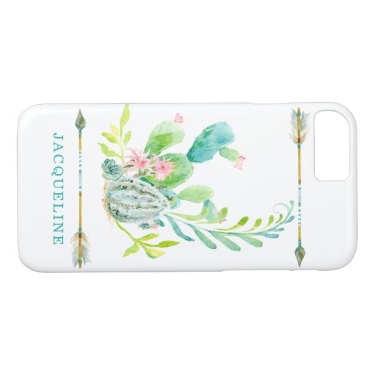 BOHOのボヘミアの種族の矢の水彩画のサボテンの芸術 Case-Mate iPhoneケース (裏面(横))