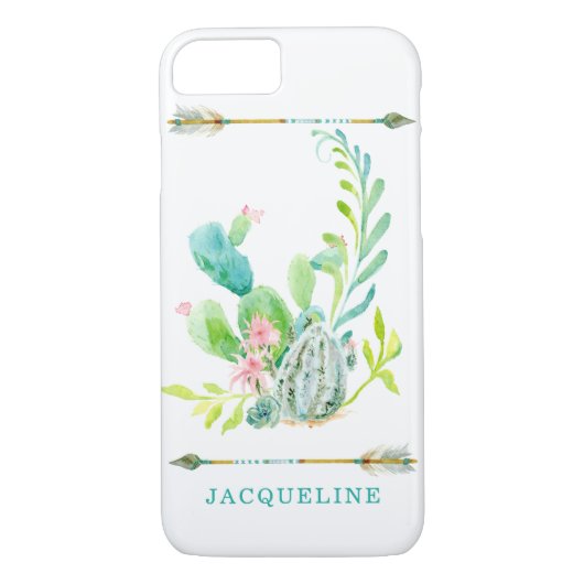 BOHOのボヘミアの種族の矢の水彩画のサボテンの芸術 Case-Mate iPhoneケース (裏面)