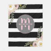 Bohoのモノグラムのな挨りだらけの花のストライプ フリースブランケット (正面)