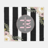 Bohoのモノグラムのな挨りだらけの花のストライプ フリースブランケット (正面(横))