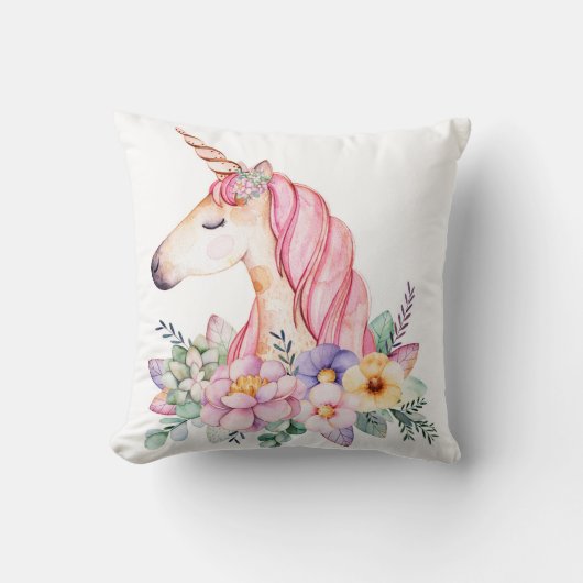 Bohoのユニコーンの顔の花の女の赤ちゃんの子供部屋の枕 クッション (正面)