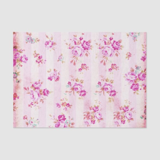 Bohoのヴィンテージの赤面のピンクのバラの花は縞で飾ります 薄葉紙 (正面)