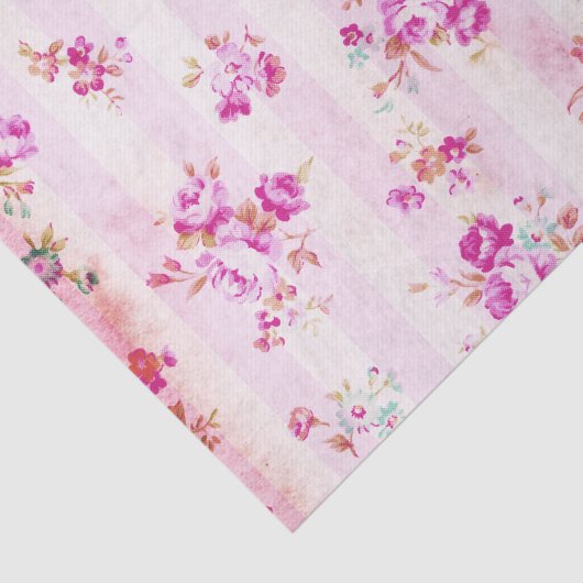 Bohoのヴィンテージの赤面のピンクのバラの花は縞で飾ります 薄葉紙 (詳細)