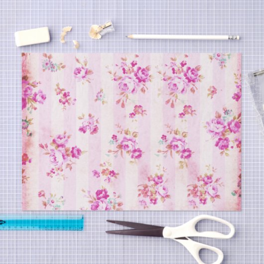 Bohoのヴィンテージの赤面のピンクのバラの花は縞で飾ります 薄葉紙 (クラフト)