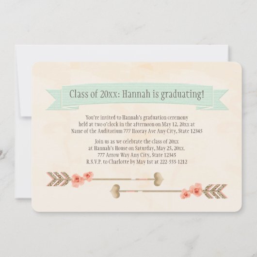 BOHOの夢のキャッチャーの卒業の発表 招待状 (裏面)