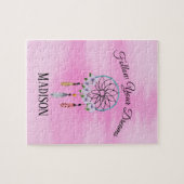 Bohoの夢のキャッチャーの花の花のパーソナライズな名前 ジグソーパズル (横)