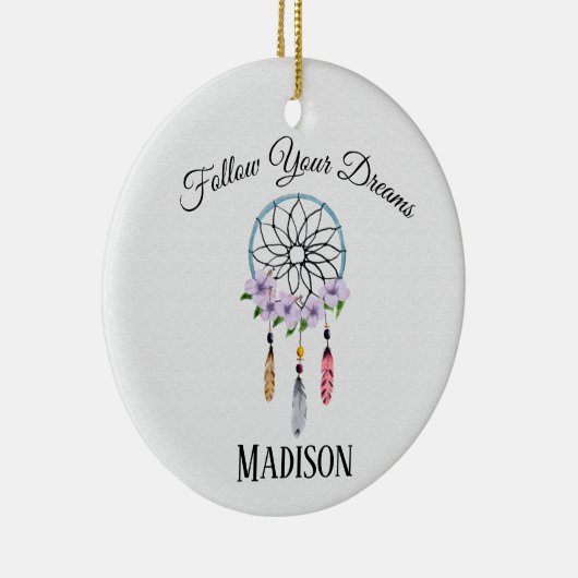 Bohoの夢のキャッチャーの花の花のパーソナライズな名前 セラミックオーナメント (右)
