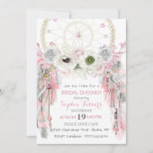 Bohoの夢のキャッチャーはピンクの灰色のアイボリーに羽をつけます 招待状 (正面)