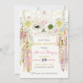 Bohoの夢のキャッチャーは水晶のピンクの黄色に羽をつけます 招待状 (正面)