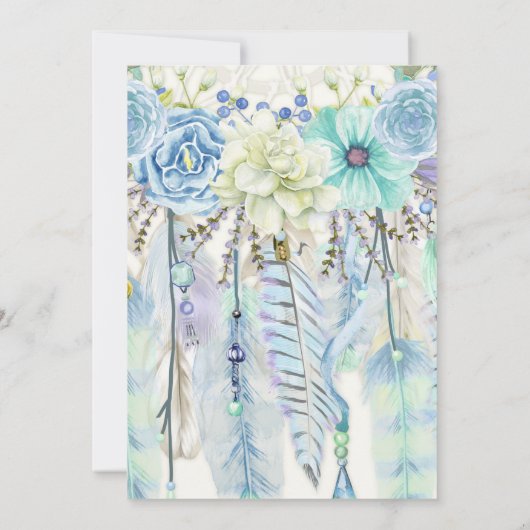 Bohoの夢のキャッチャーは青緑に羽をつけます 招待状 (裏面)