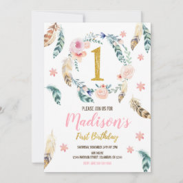 Bohoの女の子のための種族の第1誕生日の招待状 招待状