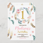 Bohoの女の子のための種族の第1誕生日の招待状 招待状 (正面/裏面)