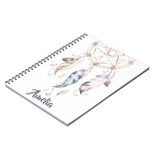 Bohoの女の子の羽の夢のキャッチャーのカスタムジャーナル ノートブック (左側)