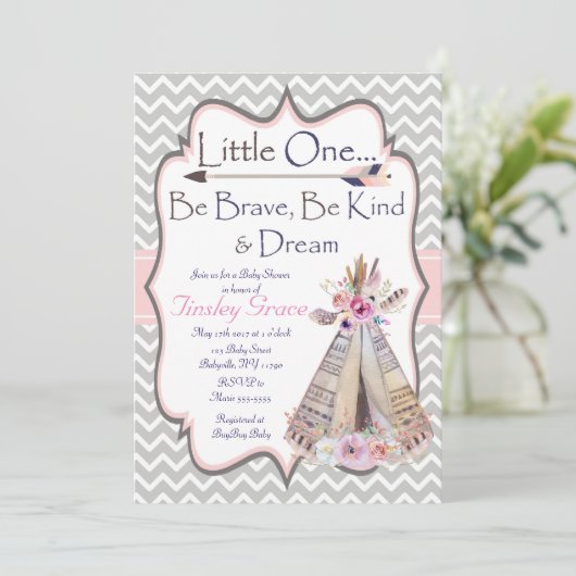Bohoの女の赤ちゃんのシャワーの招待、種族の招待 招待状 (スタンド正面)