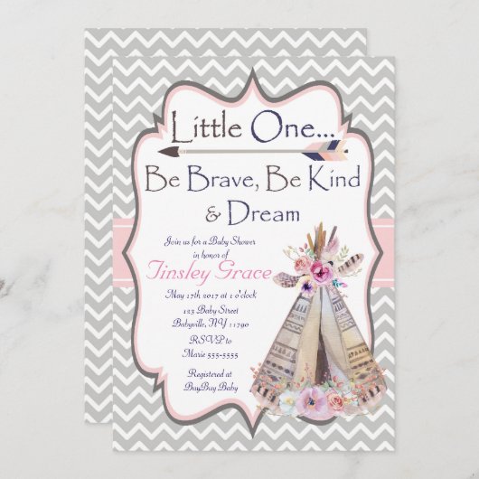 Bohoの女の赤ちゃんのシャワーの招待、種族の招待 招待状 (正面/裏面)