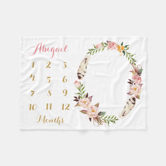 Bohoの女の赤ちゃんのマイル標石の月例ベビーブランケット フリースブランケット (正面(横))