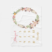 Bohoの女の赤ちゃんのマイル標石の月例ベビーブランケット フリースブランケット (正面)