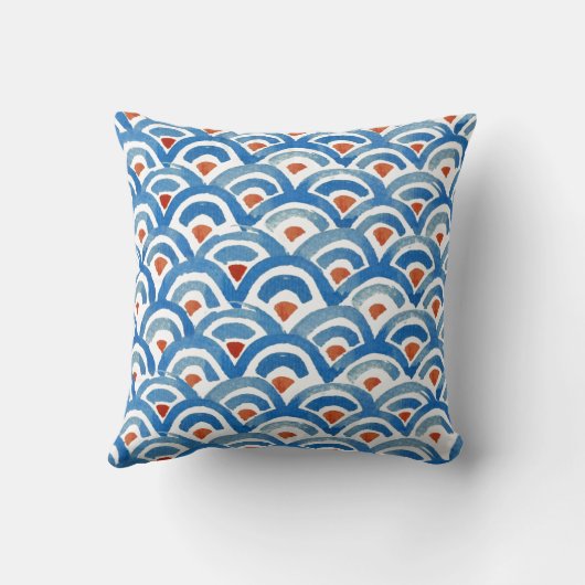 Bohoの折衷的で青およびオレンジ枕 クッション (裏面)