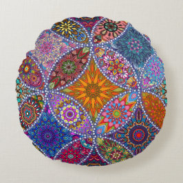 Bohoの曼荼羅のキルトパターンカラフルなヒッピーのスタイル ラウンドクッション