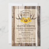 Bohoの木製のヒマワリの(雄ジカの)枝角の素朴なブライダルシャワー 招待状 (正面)