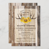 Bohoの木製のヒマワリの(雄ジカの)枝角の素朴なブライダルシャワー 招待状 (正面/裏面)