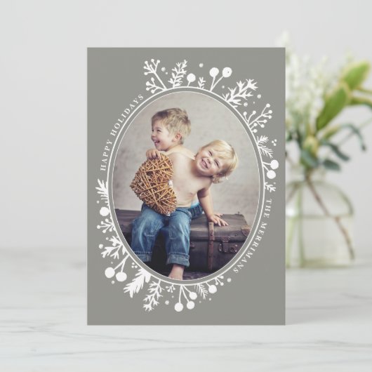 Bohoの果実の楕円形の休日の写真カード暗灰色 シーズンカード (スタンド正面)